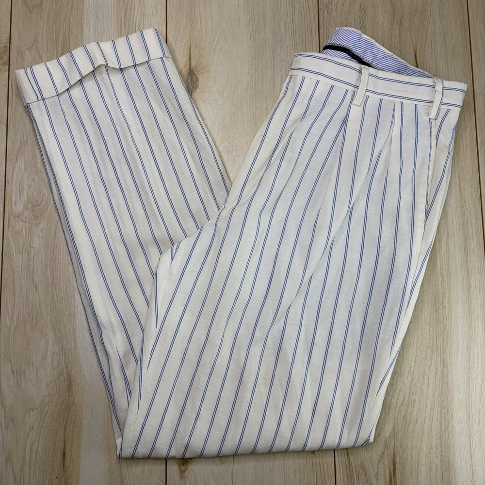 Ben Silver Charleston Wool Linen Dress Pants White Stripe Pleated Mens 32x31